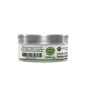 Hemp extract topical cream 250 MG for pets 1 oz container label